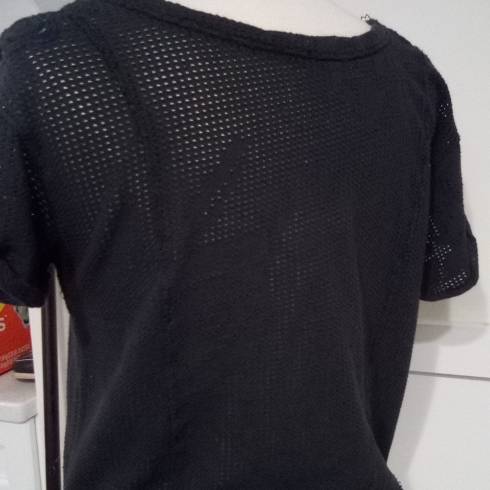 Free People Sheer Mesh Rose Raw Hem Tee Shirt Top - Picture 4 of 15